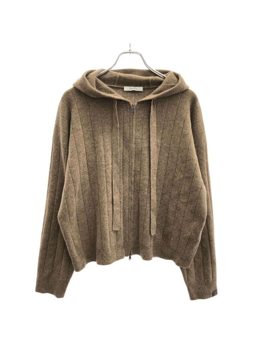 Max Mara Zip Up Cashmere Knit Hoodie Beige